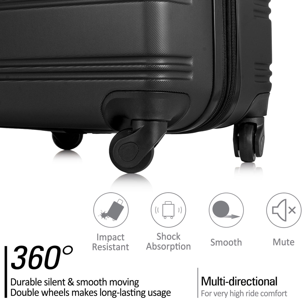 Black 3-Piece Hardside Spinner Luggage Set with TSA Lock | 20” 24” 28” Expandable Suitcase Set with 360° Wheels