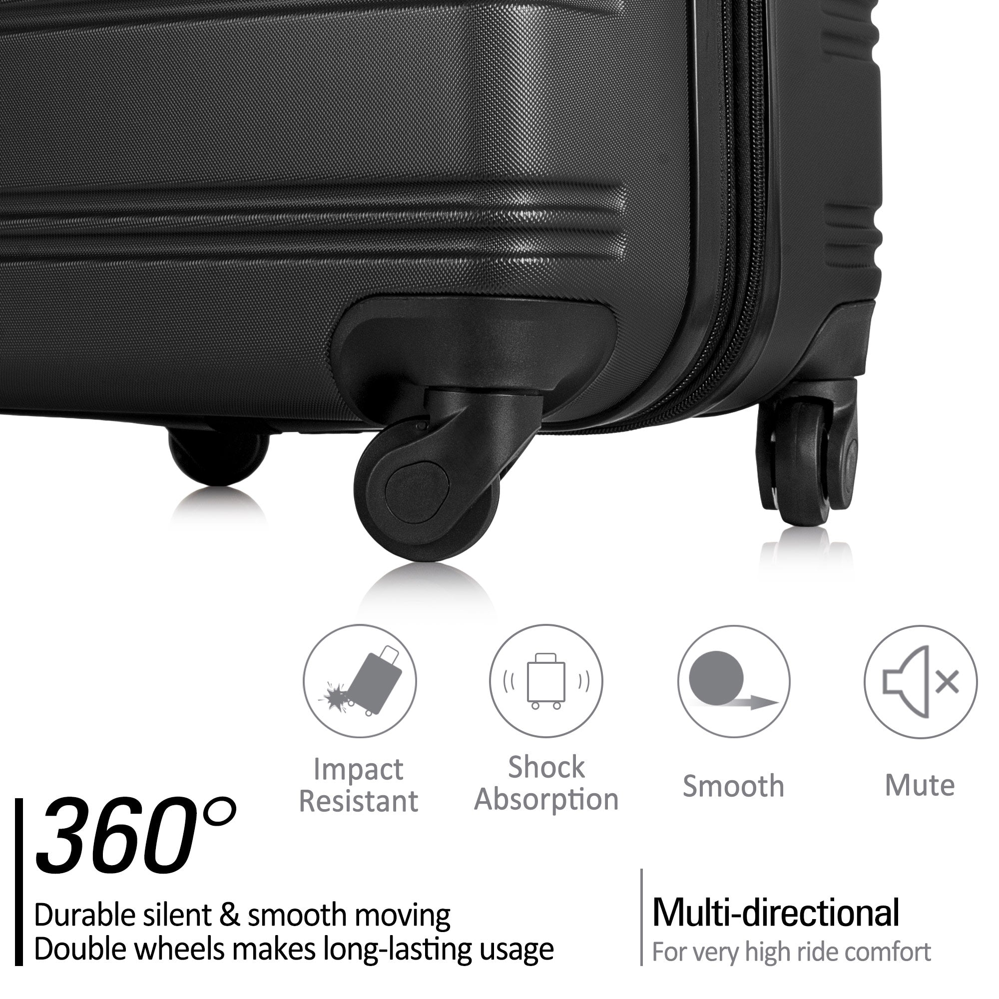 Black 3-Piece Hardside Spinner Luggage Set with TSA Lock | 20” 24” 28” Expandable Suitcase Set with 360° Wheels