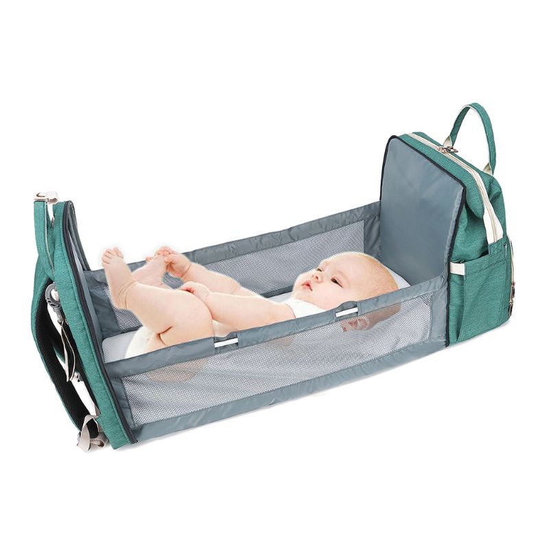 3-in-1 Baby Folding Travel Crib | Diaper Changing Table + Portable Bassinet + Large Capacity Mommy Bag