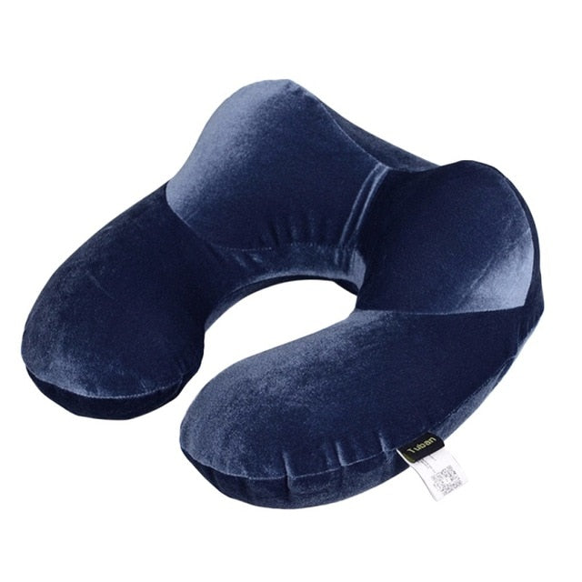 Women’s Inflatable Travel Neck Pillow – U-Shaped Ergonomic Support | Korean Velvet | Hot Pink, Blue & Grey