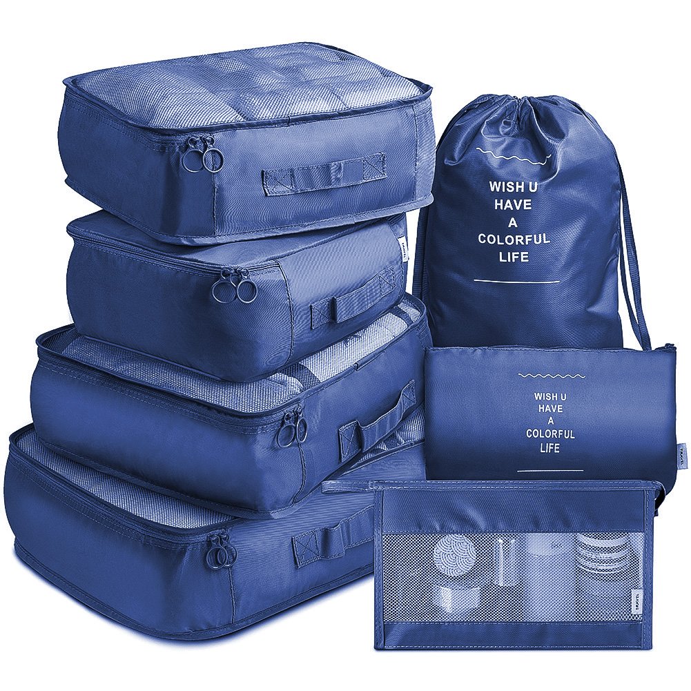 Travel Storage Bag Set of 7 – Thickened Suitcase Organizer Bags for Clothes, Underwear & Toiletries | Pink, Teal, Blue, Grey, Black
