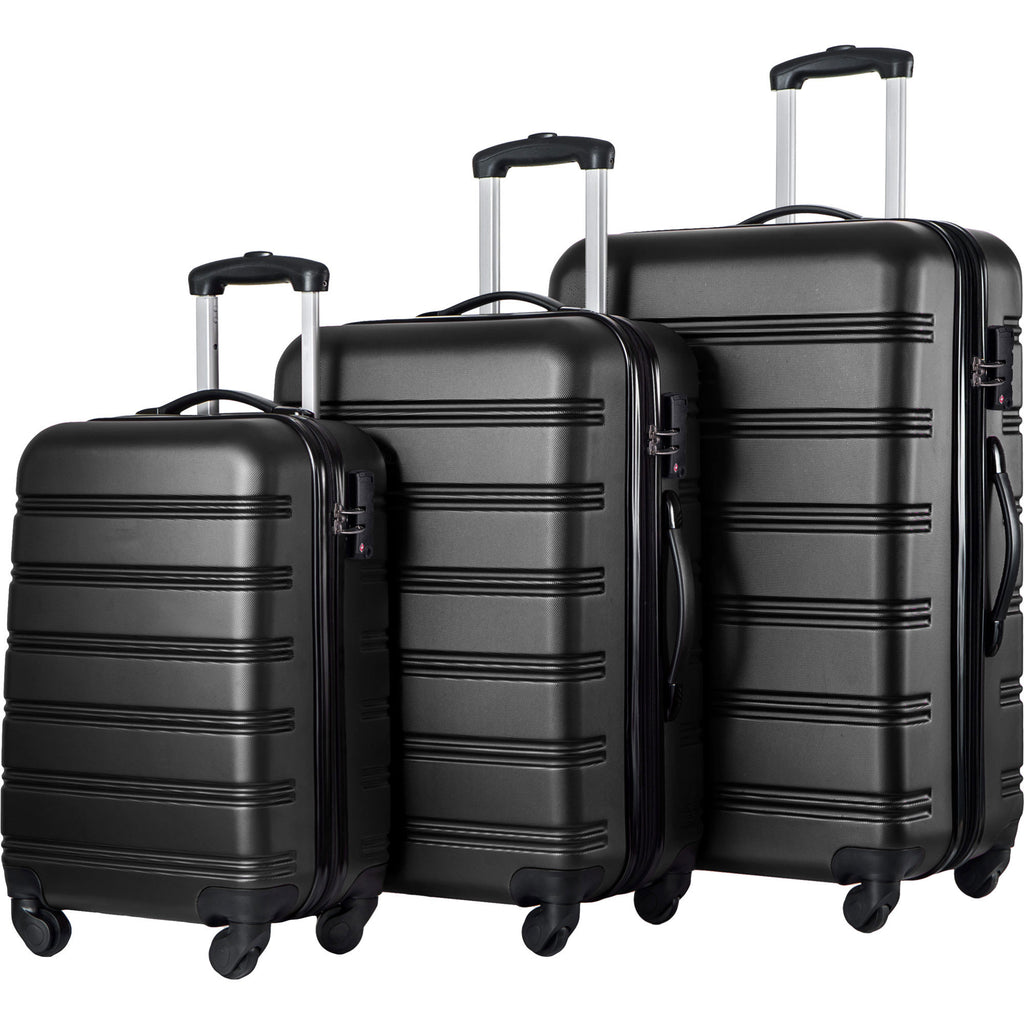 Black 3-Piece Hardside Spinner Luggage Set with TSA Lock | 20” 24” 28” Expandable Suitcase Set with 360° Wheels