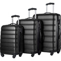 Black 3-Piece Hardside Spinner Luggage Set with TSA Lock | 20” 24” 28” Expandable Suitcase Set with 360° Wheels