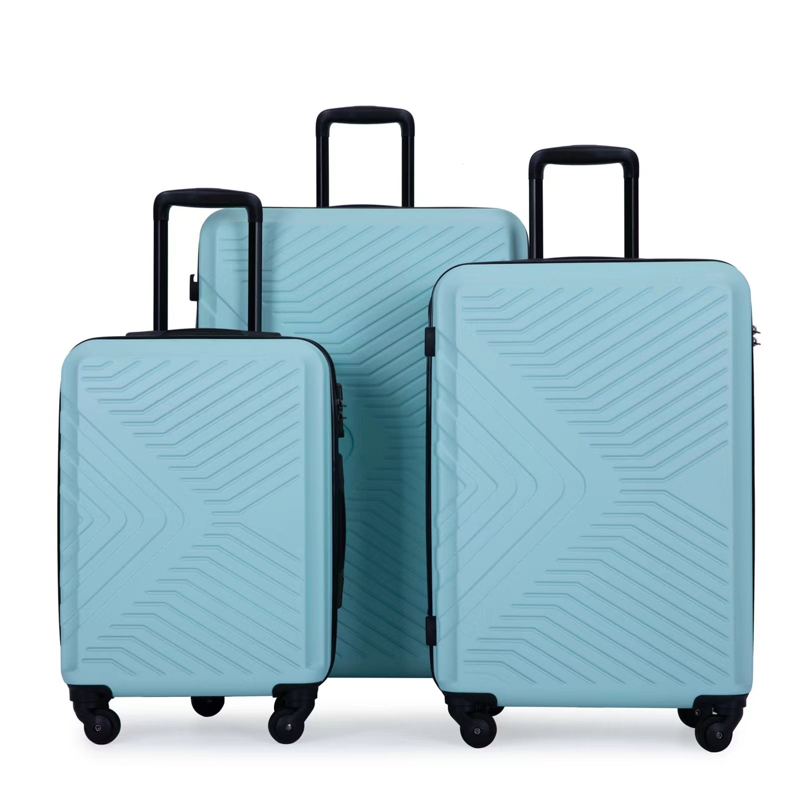 3 Piece Luggage Sets ABS Lightweight Suitcase with Two Hooks, Spinner Wheels, TSA Lock, (20/24/28)   Green