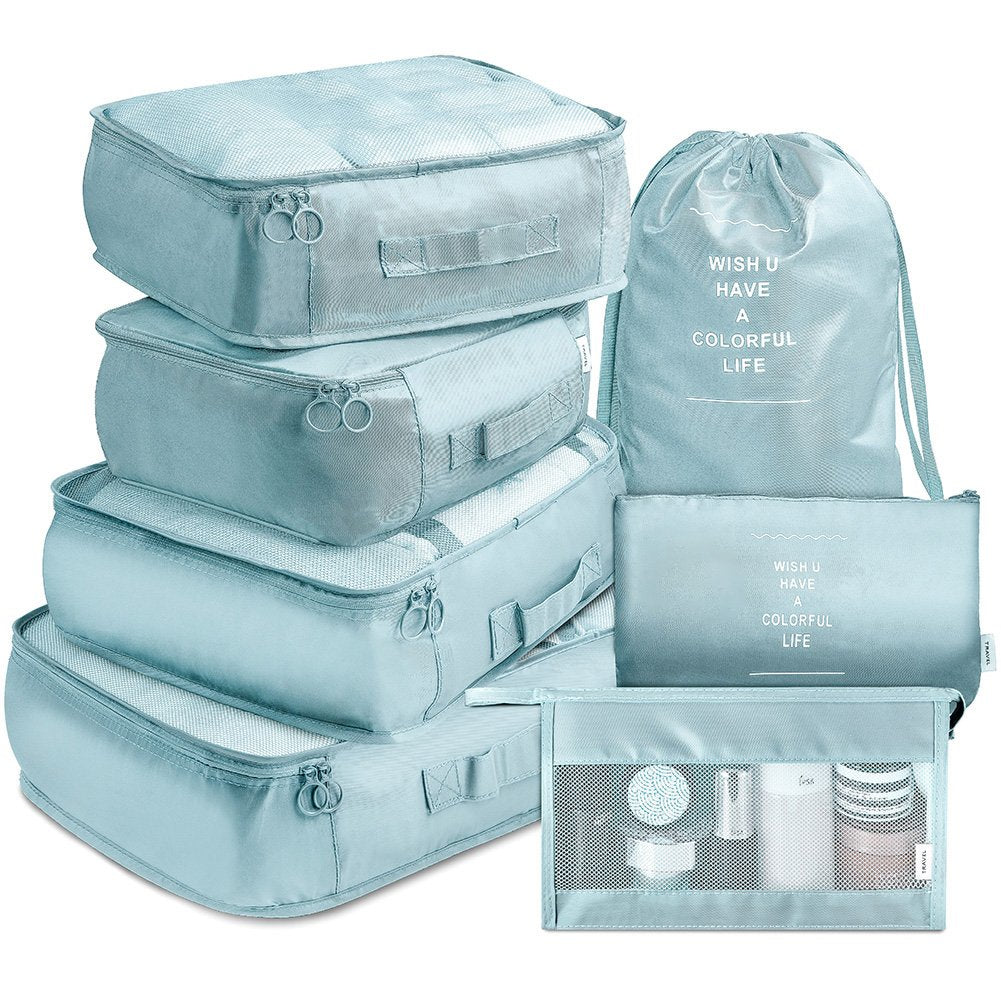 Travel Storage Bag Set of 7 – Thickened Suitcase Organizer Bags for Clothes, Underwear & Toiletries | Pink, Teal, Blue, Grey, Black