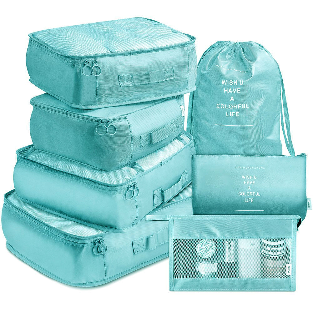 Travel Storage Bag Set of 7 – Thickened Suitcase Organizer Bags for Clothes, Underwear & Toiletries | Pink, Teal, Blue, Grey, Black