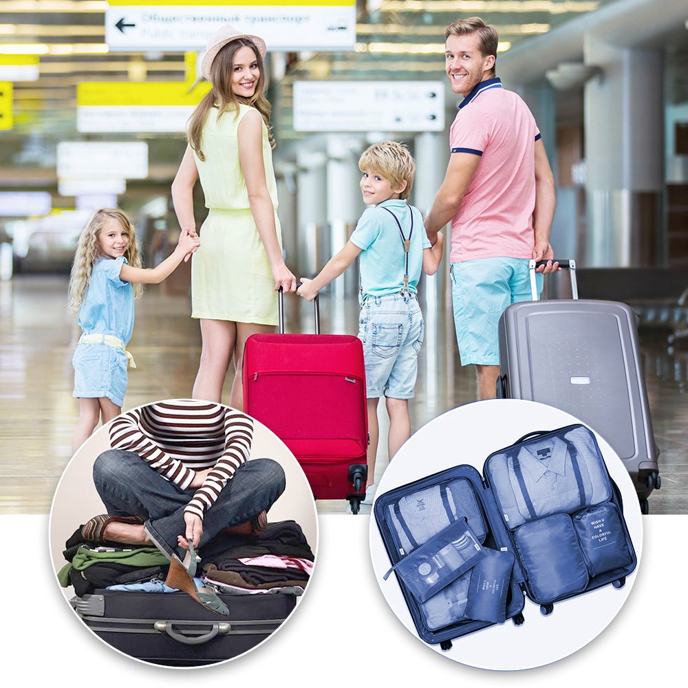 Travel Storage Bag Set of 7 – Thickened Suitcase Organizer Bags for Clothes, Underwear & Toiletries | Pink, Teal, Blue, Grey, Black