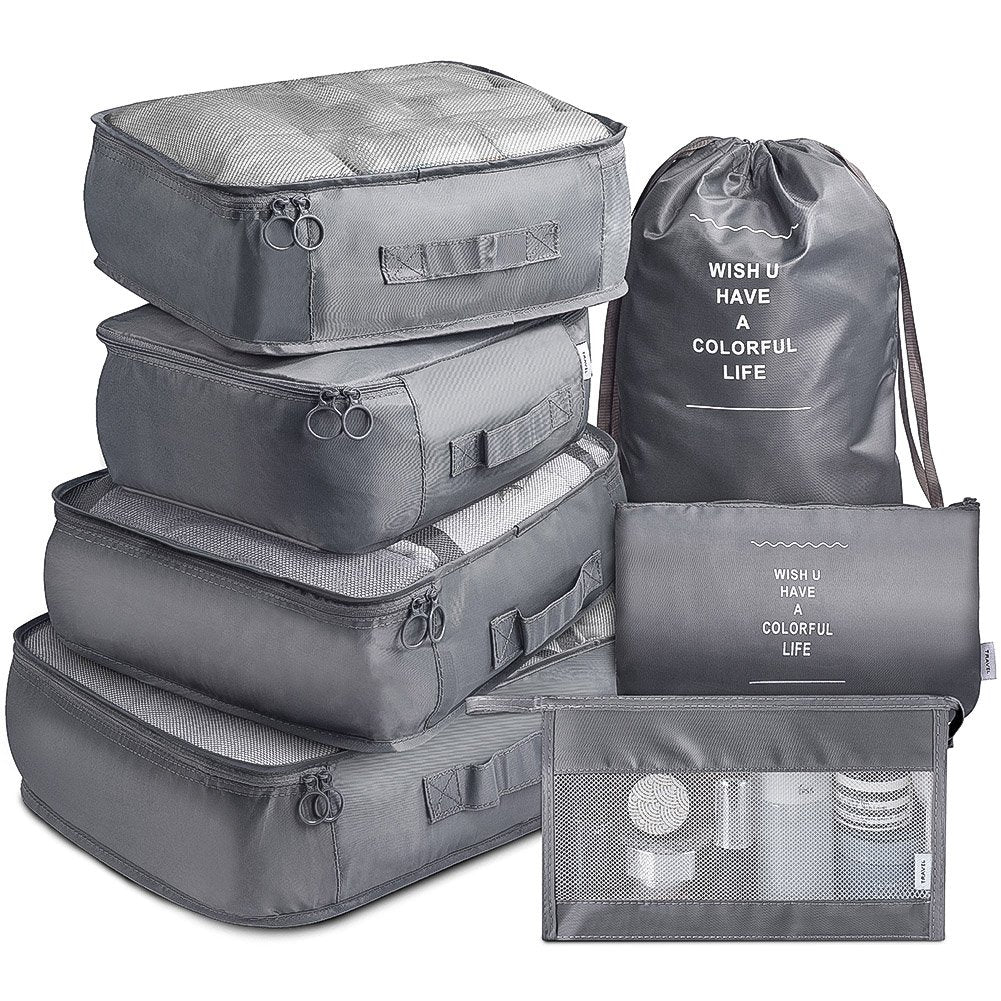 Travel Storage Bag Set of 7 – Thickened Suitcase Organizer Bags for Clothes, Underwear & Toiletries | Pink, Teal, Blue, Grey, Black